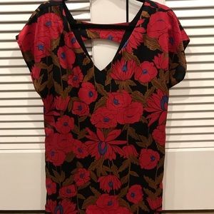 V-Neck Silk Floral Dress